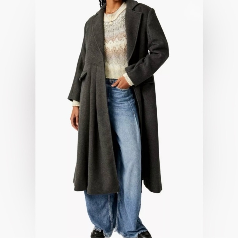 Free People Heathered Charcoal Victoria Princess Seam Coat Size Medium